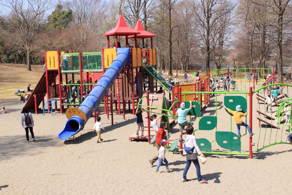 親子で賑わう冒険のトリデの大型複合遊具／千葉県立柏の葉公園