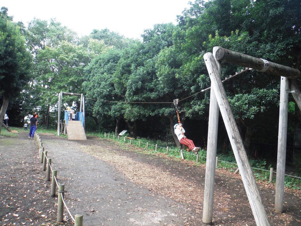 ターザンロープを楽しむ子ども／大蔵運動公園（東京都／世田谷区）