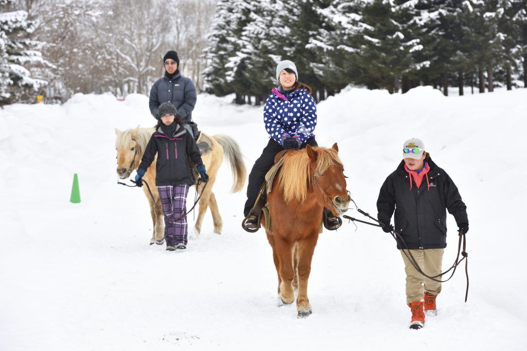 広大な敷地を散歩「雪上乗馬」/ノース・スノーランドin千歳(北海道千歳市)
