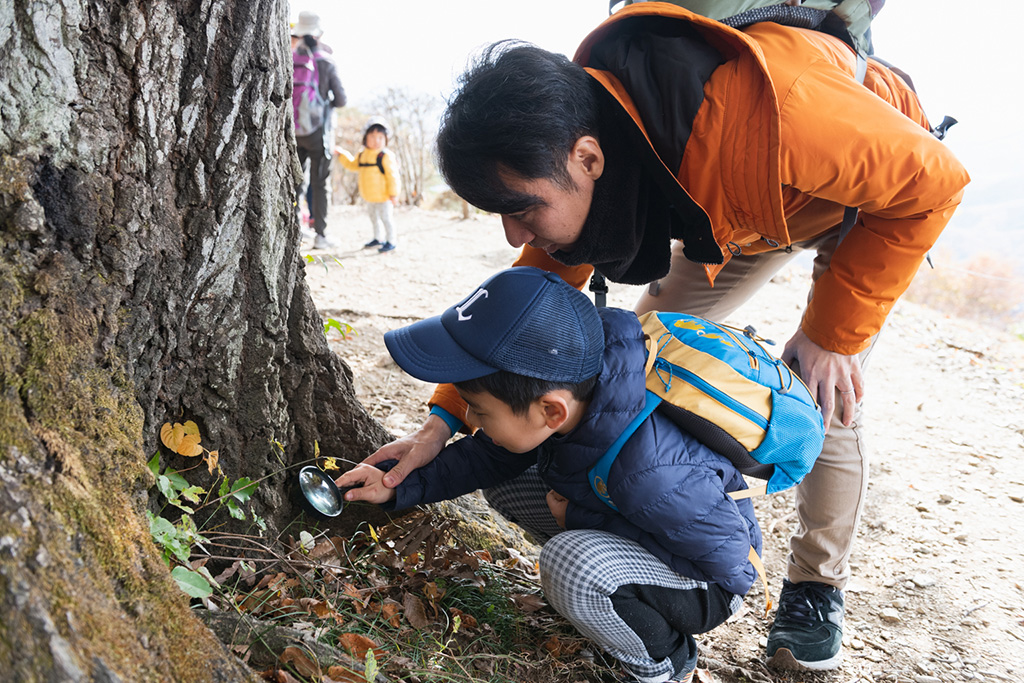 虫を探す親子/宝登山(埼玉県/秩父郡)