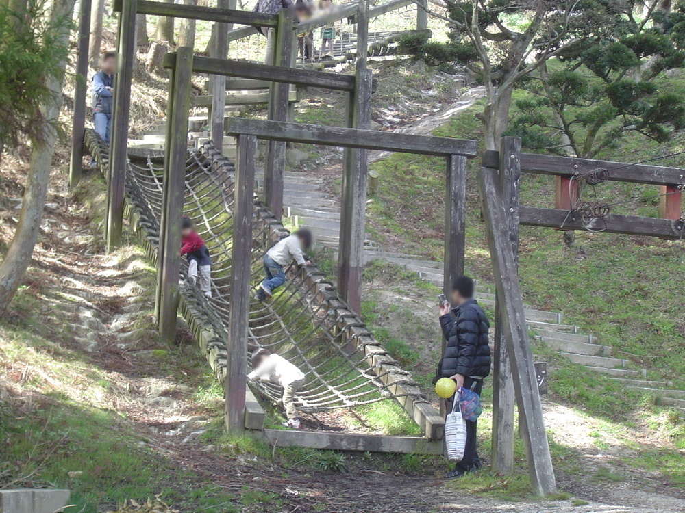 傾斜を利用したネット渡り/農業公園 信貴山のどか村(奈良県三郷町)