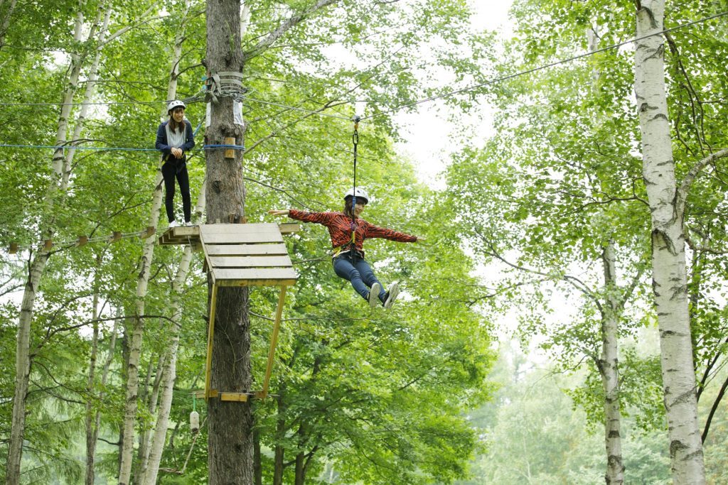 コースの途中と最後にあるジップラインはスリル満点/ツリーアドベンチャー富良野(北海道富良野市)