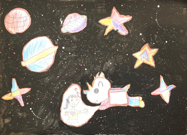 じゅりちゃんの作品「いつかいきたいうちゅうりょこう」(7歳)