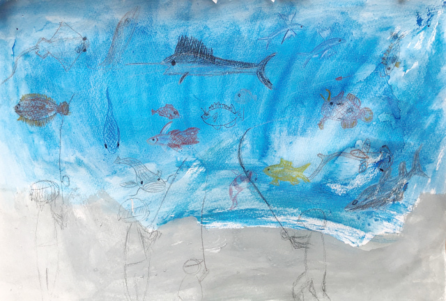 作品タイトル：湘南の海で楽しい魚つり/けんけんさん（6歳）