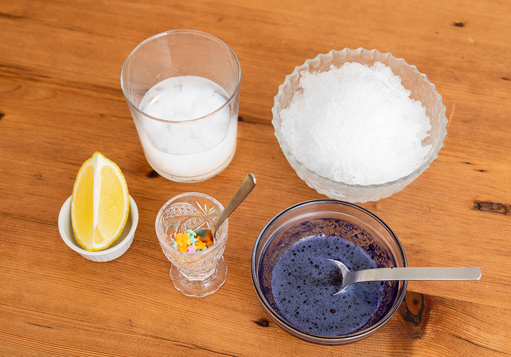 バタフライピーかき氷の材料