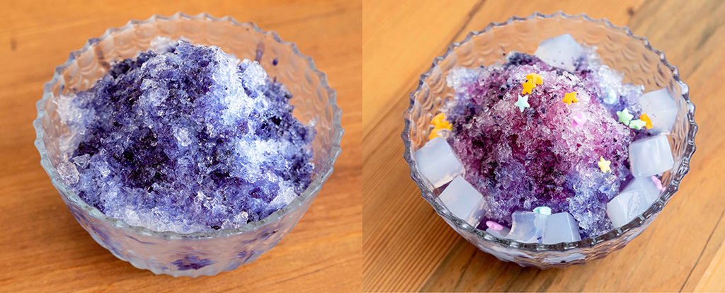 バタフライピーかき氷の色の変化