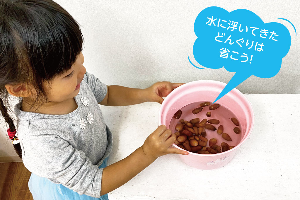 どんぐり工作:下処理の様子