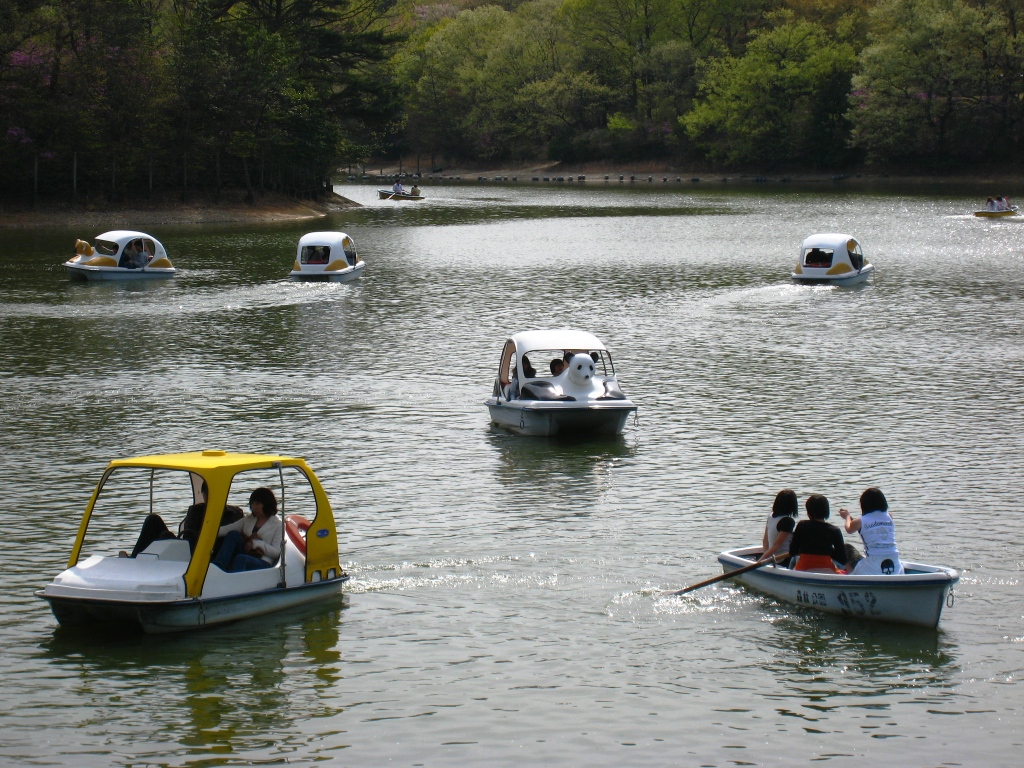 「ボート池」でボートをこぐ様子/愛知県森林公園(愛知県/尾張旭市)