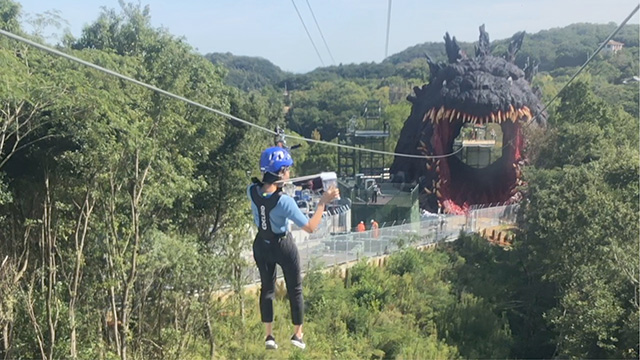 ジップラインの様子/ニジゲンノモリ ゴジラ迎撃作戦（兵庫県/淡路市）