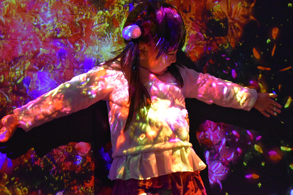 白い服にアートが投影されて幻想的/チームラボボーダレス(東京都/お台場)