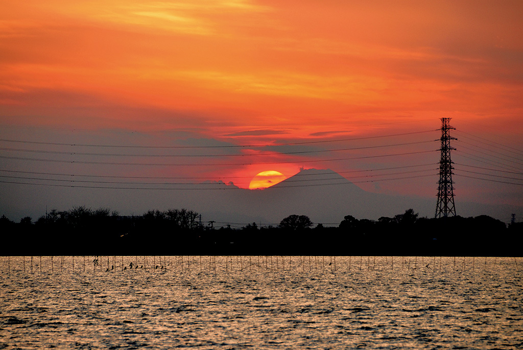 牛久沼越しに見る美しい夕陽（茨城県/龍ヶ崎市）