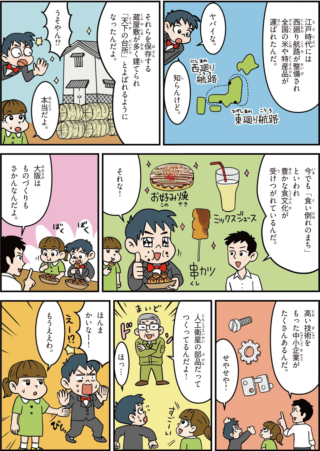 大阪府の特徴マンガ2/天下の台所、お好み焼き、