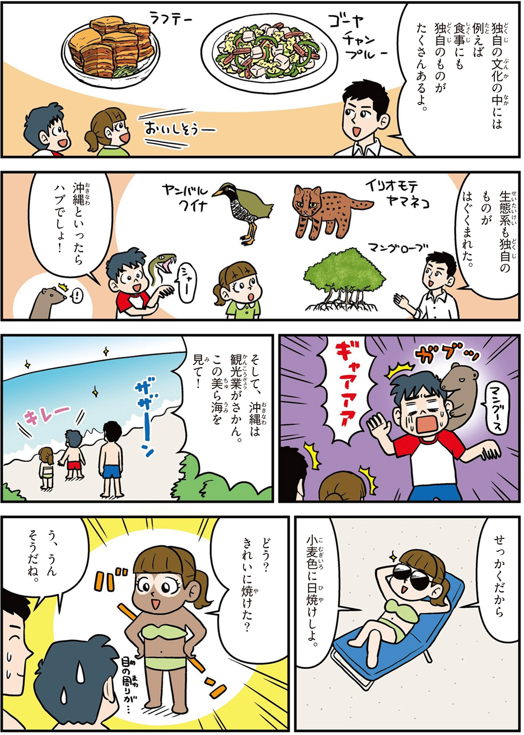 沖縄県の特徴マンガ2/ゴーヤチャンプルー、ラフテー、美ら海、ハブとマングース
