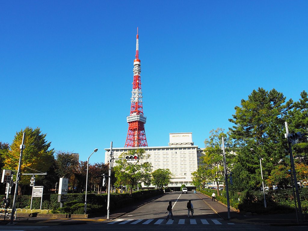都立芝公園から見える東京タワーと東京プリンスホテル（東京都/港区）
