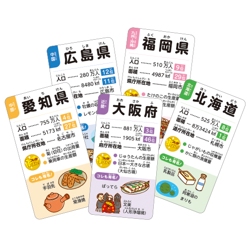 「るるぶ 線路でつながる! 都道府県カードゲーム」カードの一部