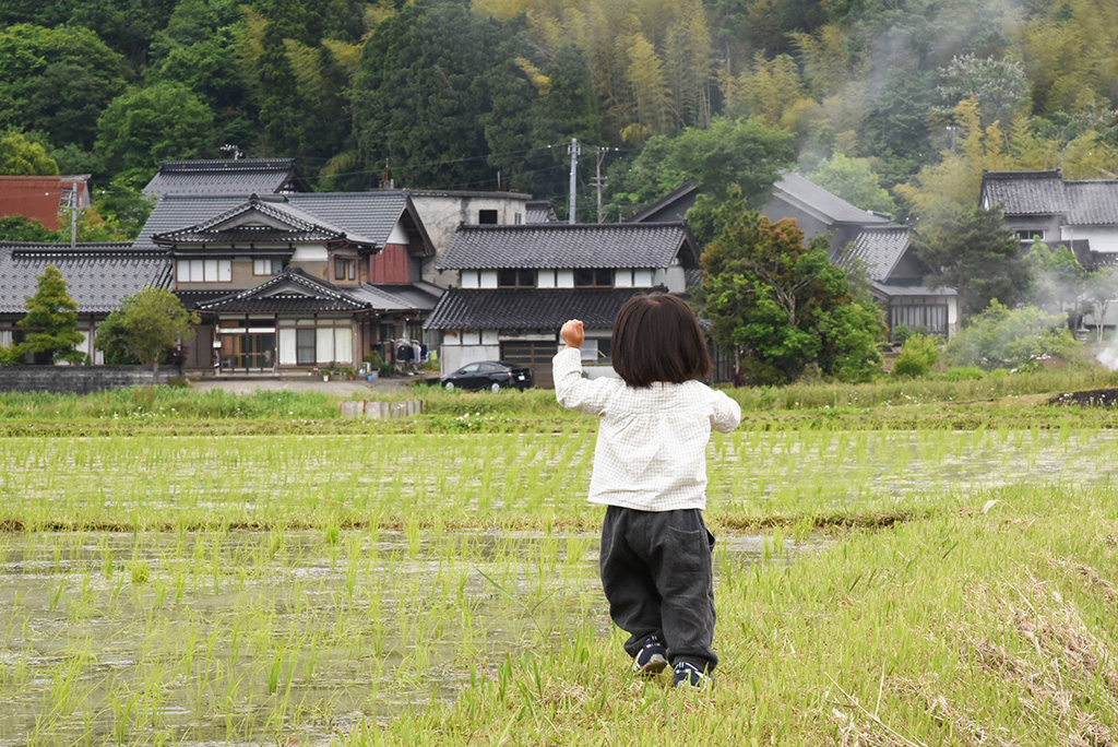 周辺の田んぼで遊ぶ子ども