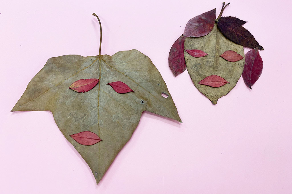 落ち葉で作った「おもしろい顔」