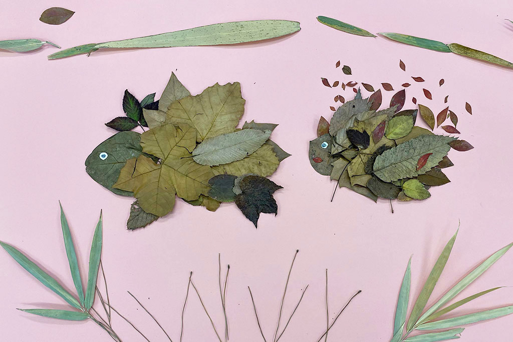 落ち葉アートの「ハリネズミ」