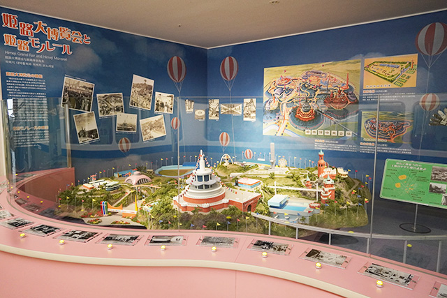 「モノレール展示室」の姫路大博覧会と姫路モノレールの模型/姫路市立水族館(兵庫県)