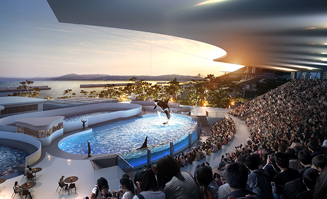 夕暮れのイルカショーの様子/須磨海浜水族園（兵庫県/神戸市）