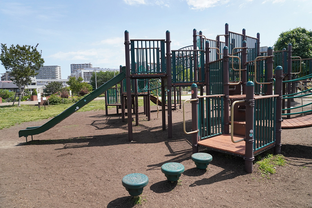 大型複合遊具のステップ/新田さくら公園（東京都/足立区）