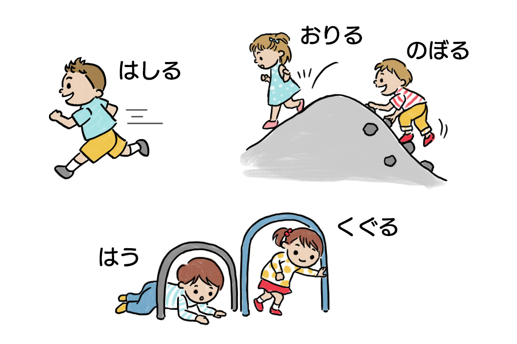 身体を移動する動き「はしる」「おりる」「のぼる」「はう」「くぐる」