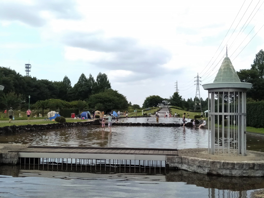 水辺に緑の芝が広がる幅広水路／大宮花の丘農林公苑（埼玉県/さいたま市）