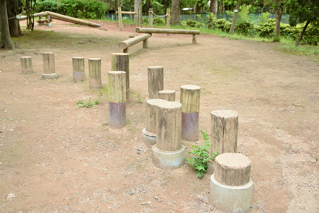 「丸太わたりと平均台」／平和の森公園フィールドアスレチック（東京都／大田区）