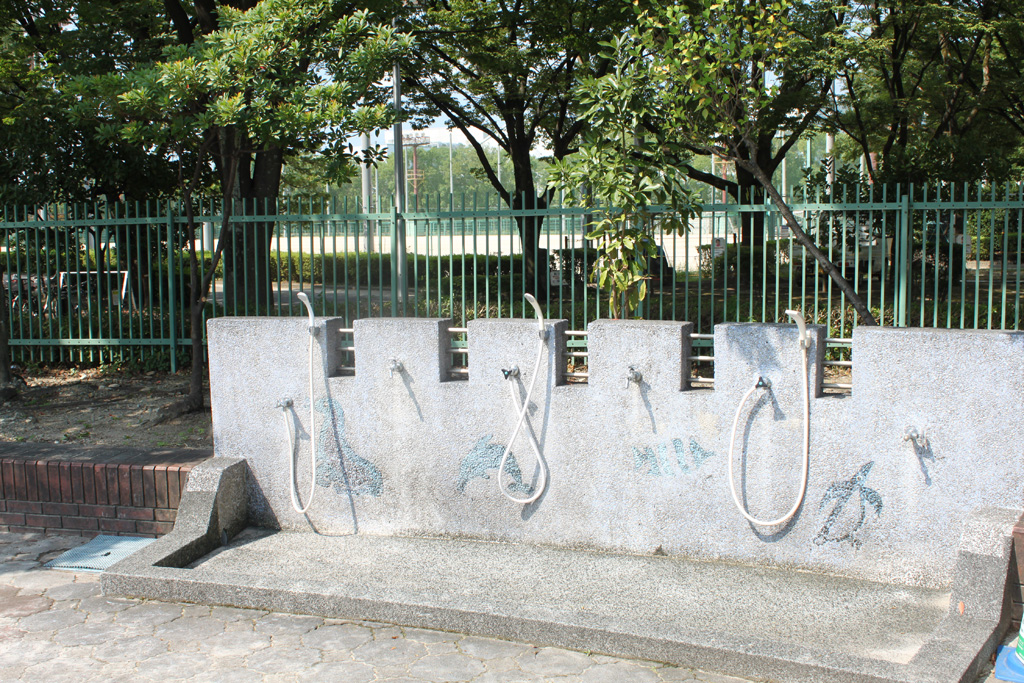 シャワーは2カ所。洗眼用の専用水栓は1カ所/西猪名公園 ウォーターランド(兵庫県/川西市)
