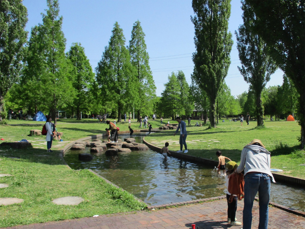 水遊びができる人工水路「流れ」や小川の浅瀬/山田池公園(大阪府/枚方市)