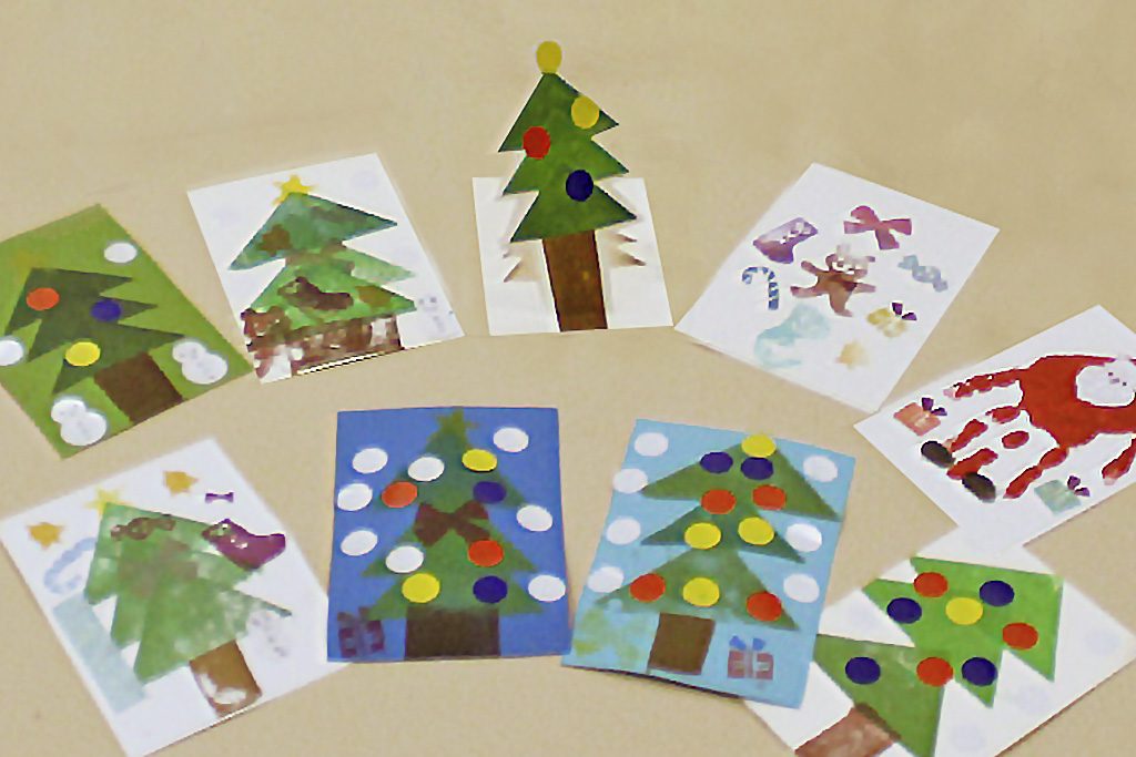 オリジナルスタンプで作ったクリスマスツリーのカード