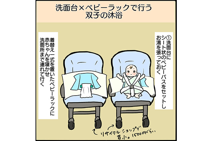 #53 双子のワンオペお風呂のやり方！洗面台ならお湯の入れ替えも簡単 [双子育児漫画]