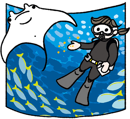 水槽に潜って清掃や水質調査 潜水士