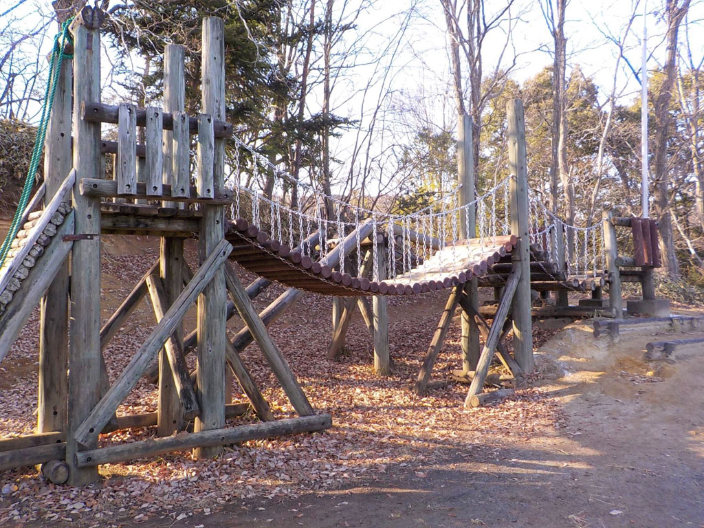 わんぱく広場にある「丸太渡り」/佐藤製線スポーツパークわたり(亘理公園)(亘理町)