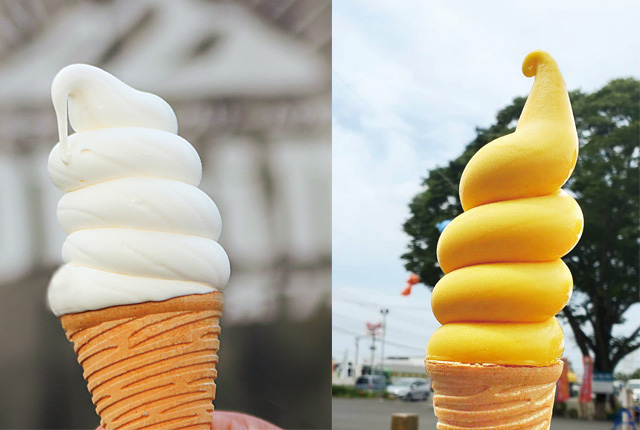 シルクバニラソフトクリーム、宮崎シルクマンゴーソフトクリーム /道の駅 都城(宮崎県/都城市)