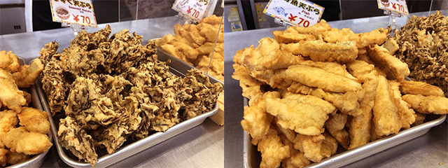 写真(左)もずく天ぷら・写真(右)白身魚の天ぷら/道の駅許田(沖縄県/名護市)