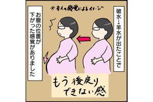#34 予定日より早い破水に体の変化、陣痛の痛みは？[双子妊娠漫画]