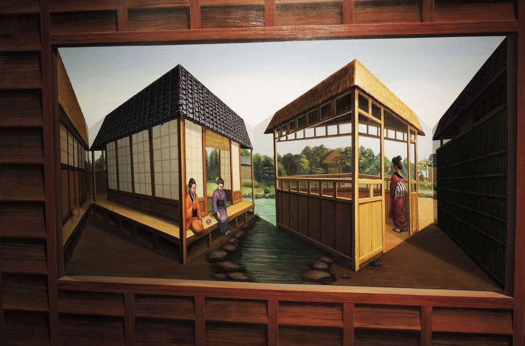 「揺れる茶屋」は、まず右側から見て、だんだん横に移動して、今度は左側から見ると、あら不思議/東京トリックアート迷宮館（港区）