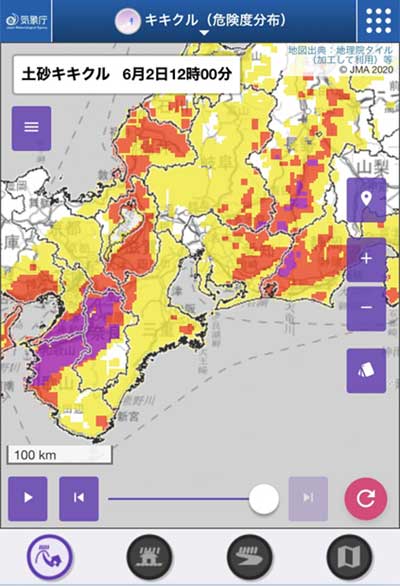 土砂キキクル(出展:気象庁ホームページ)
