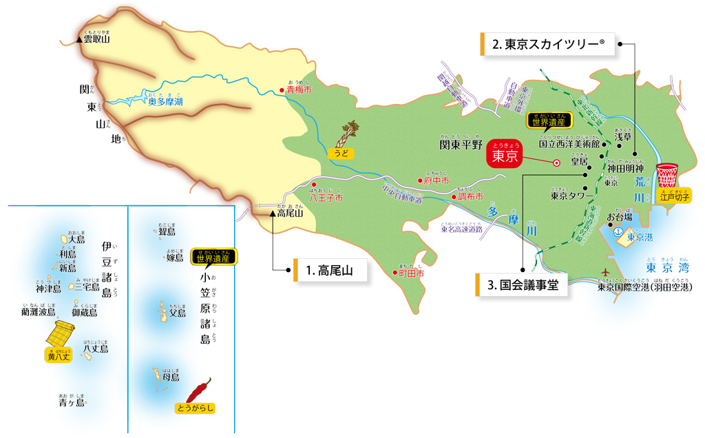 東京都の特徴が学べるイラストマップ