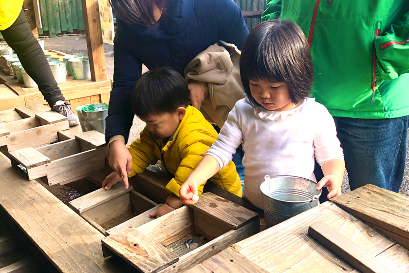 石や砂などに紛れる本物の化石を見つけ出す発掘体験/みろくの里 ダイナソーパーク(広島県/福山市)