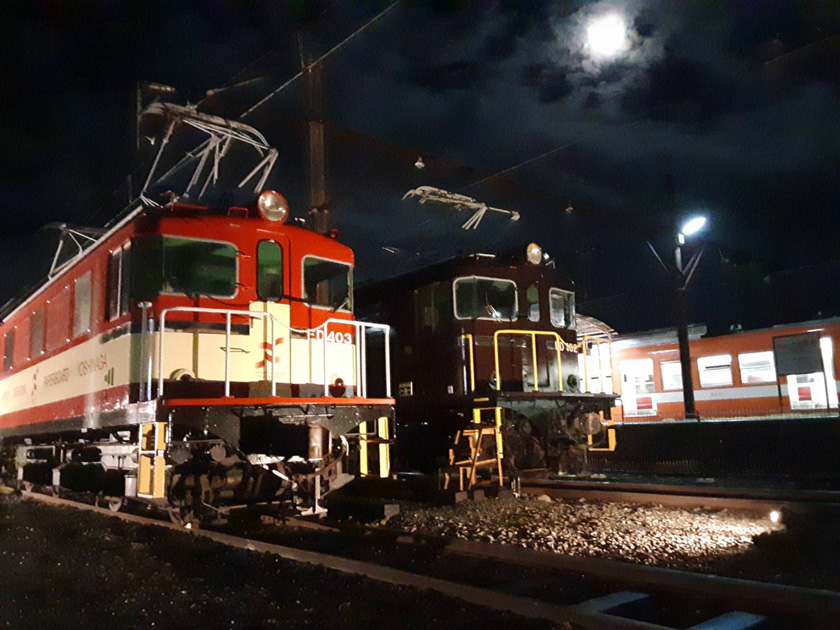 ライトアップされる夜の展示は迫力満点／がくてつ機関車ひろば（静岡県／富士市）