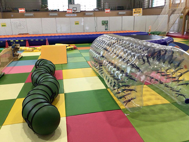 転がって遊んで全身のバランス感覚を養うサイバーホイール／れんげじスマイルホール キッズパーク