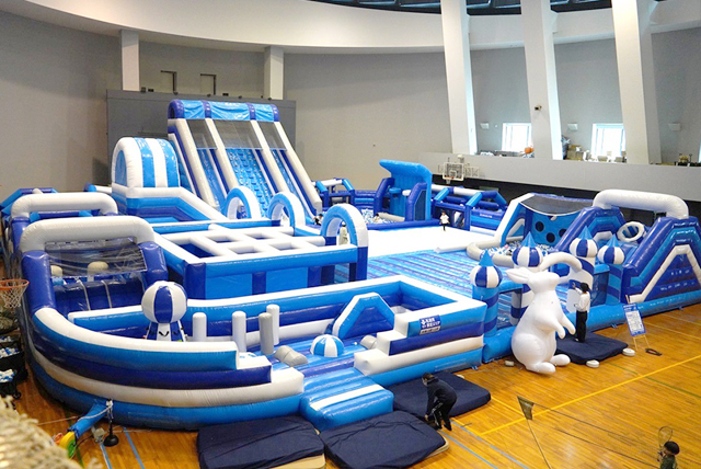 ひよしプレイアリーナのエアアスレチック全景／道の駅 スプリングスひよし