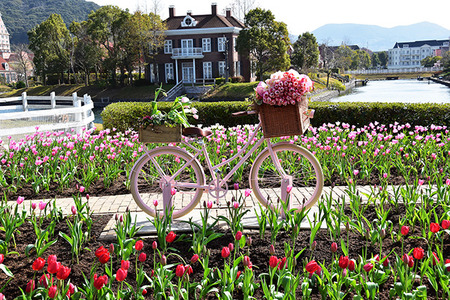 かわいいお花がのった自転車/ハウステンボス(長崎県/佐世保市)