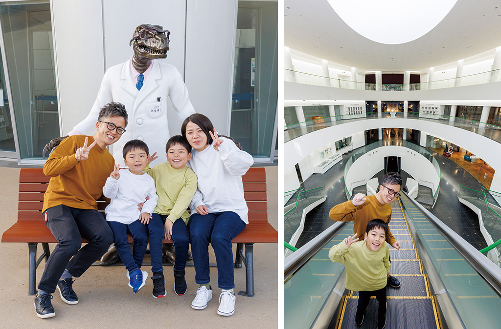 入口で記念撮影/福井県立恐竜博物館(勝山市)