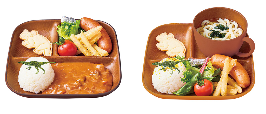 ミクロラプトルカレーセット（左）ミクロラプトルうどんセット（右）/福井県立恐竜博物館（勝山市）