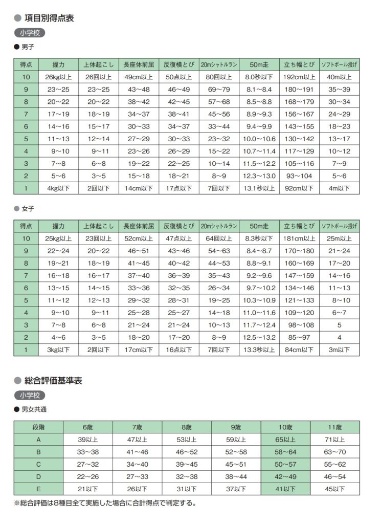 新体力テスト 得点表
