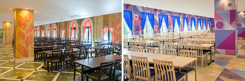 ディスカバー・カフェ店内（左）、ウィッシュ・カフェ店内（右）/東京ディズニーセレブレーションホテル（千葉県/浦安市）