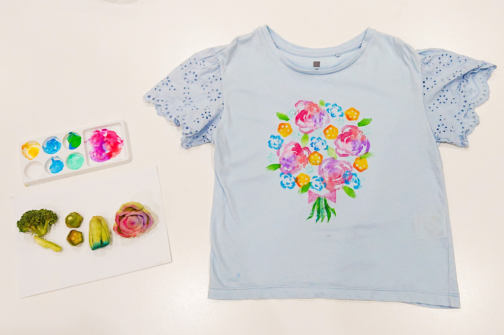 野菜スタンプで生まれ変わったTシャツ